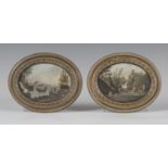 Jean Germain Drouais - Oval Capriccio Landscapes, a pair of late 18th century watercolours with