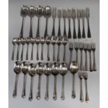 A late Victorian and later harlequin canteen of silver Hanoverian Rat Tail pattern cutlery,