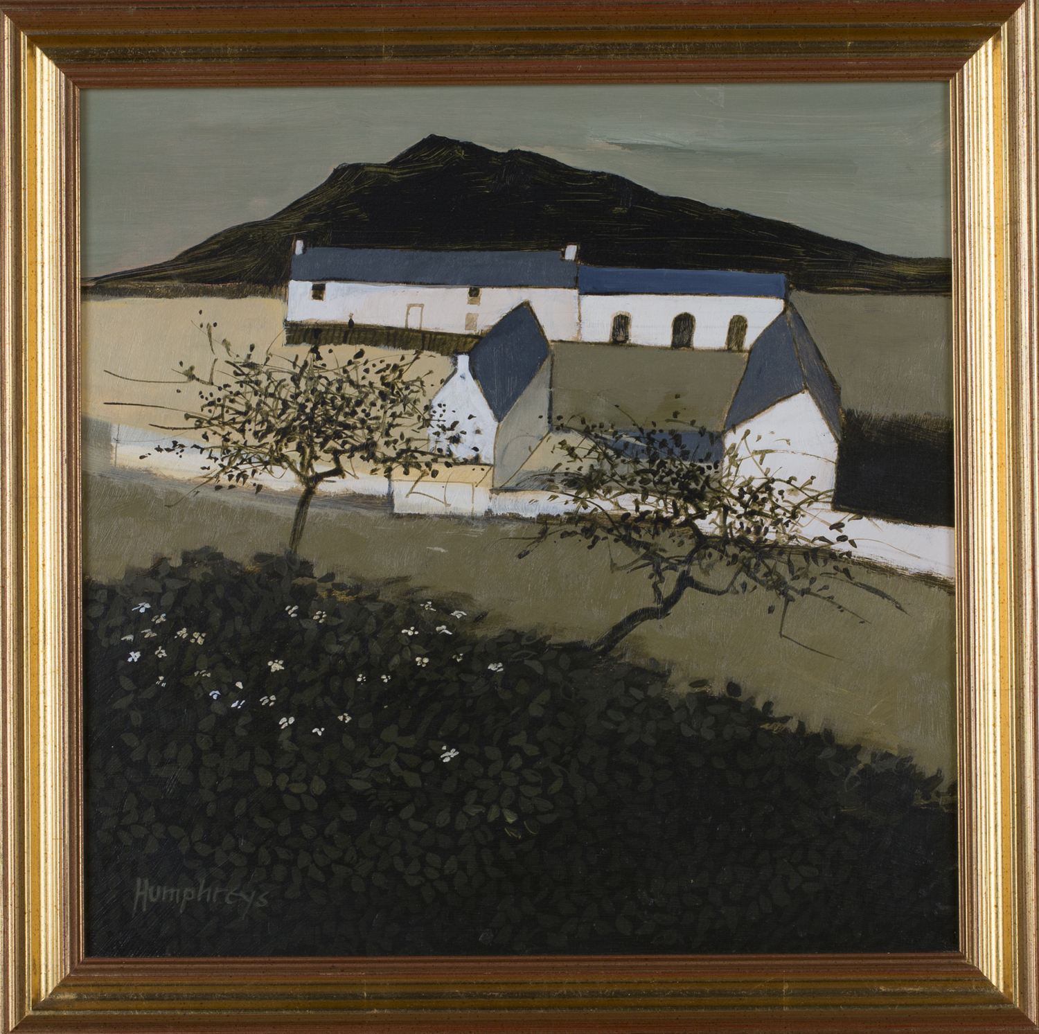 David Humphreys - 'Pembrokeshire Farm and Apple Trees', 20th century oil on board, signed recto,