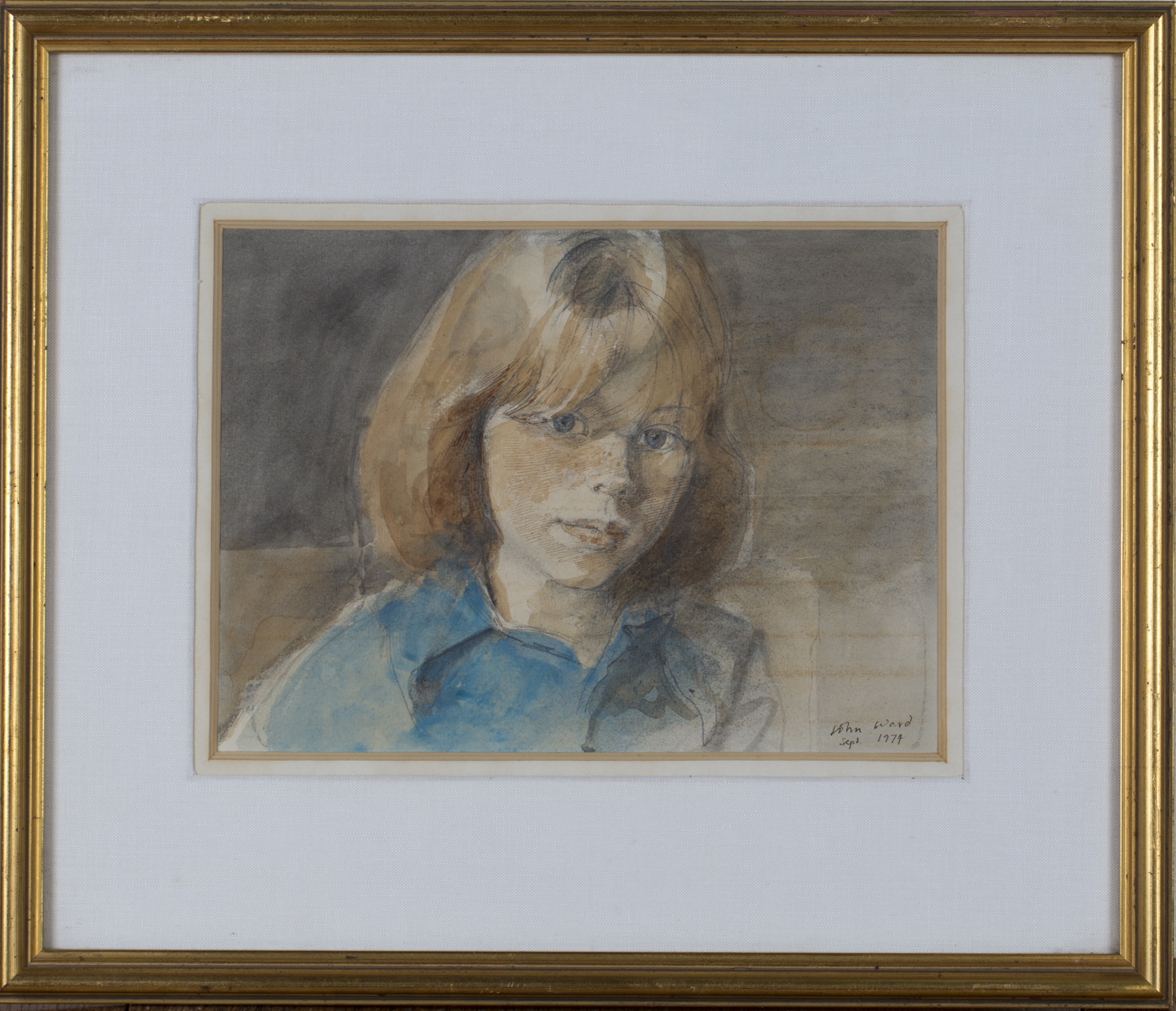 John Stanton Ward - Portrait of a Girl, watercolour with ink, signed and dated 1974, 21.5cm x