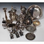 A collection of assorted plated items, including an early 19th century Sheffield plate coffee pot,