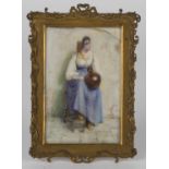 Amy Gertrude Chamberlin - Seated Young Woman holding a Ceramic Vessel, watercolour on ivory,