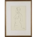 Augustus John - Nude Figure Study, 20th century pen and ink on laid paper, signed, 37cm x 22.5cm,