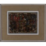 Peter Jones - Abstract, 20th century oil on board, signed with initials and dated '58 recto,