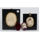 French School - Oval Miniature Portrait of a Lady, early 19th century watercolour on ivory, 8cm x