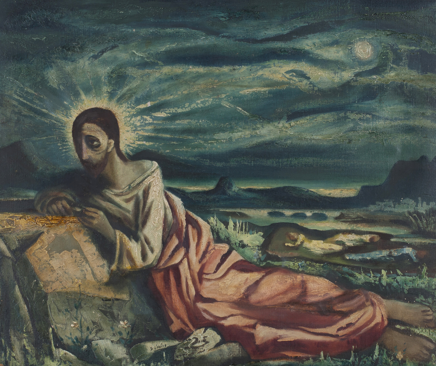 Daniel O'Neill - 'Gethsemane' (Christ reclining in a Landscape), 20th century oil on canvas,