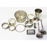 A small group of silver items, including a pierced circular dish, Birmingham 1899, five napkin