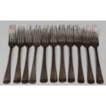 A set of eleven George III silver Old English pattern tableforks, London 1806 by Thomas Wallis,