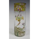 An enamelled Continental glass vase, in the manner of Fritz Heckert, early 20th century, the