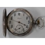 A Longines silver keyless wind hunting cased gentleman's pocket watch, with a signed jewelled