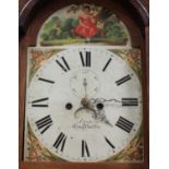 A George III oak longcase clock with mahogany crossbanding, the eight day movement striking on a