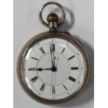 A silver cased keyless wind open-faced gentleman's pocket watch, the gilt three-quarter plate