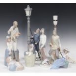 Five Lladro porcelain figures, comprising a New Shepherd lamp base, No. 4579, Don Quixote, No. 4854,