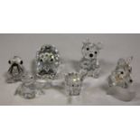Six small Swarovski Crystal animals, comprising elephant, seal, hippo, bear, penguin and fox (tail