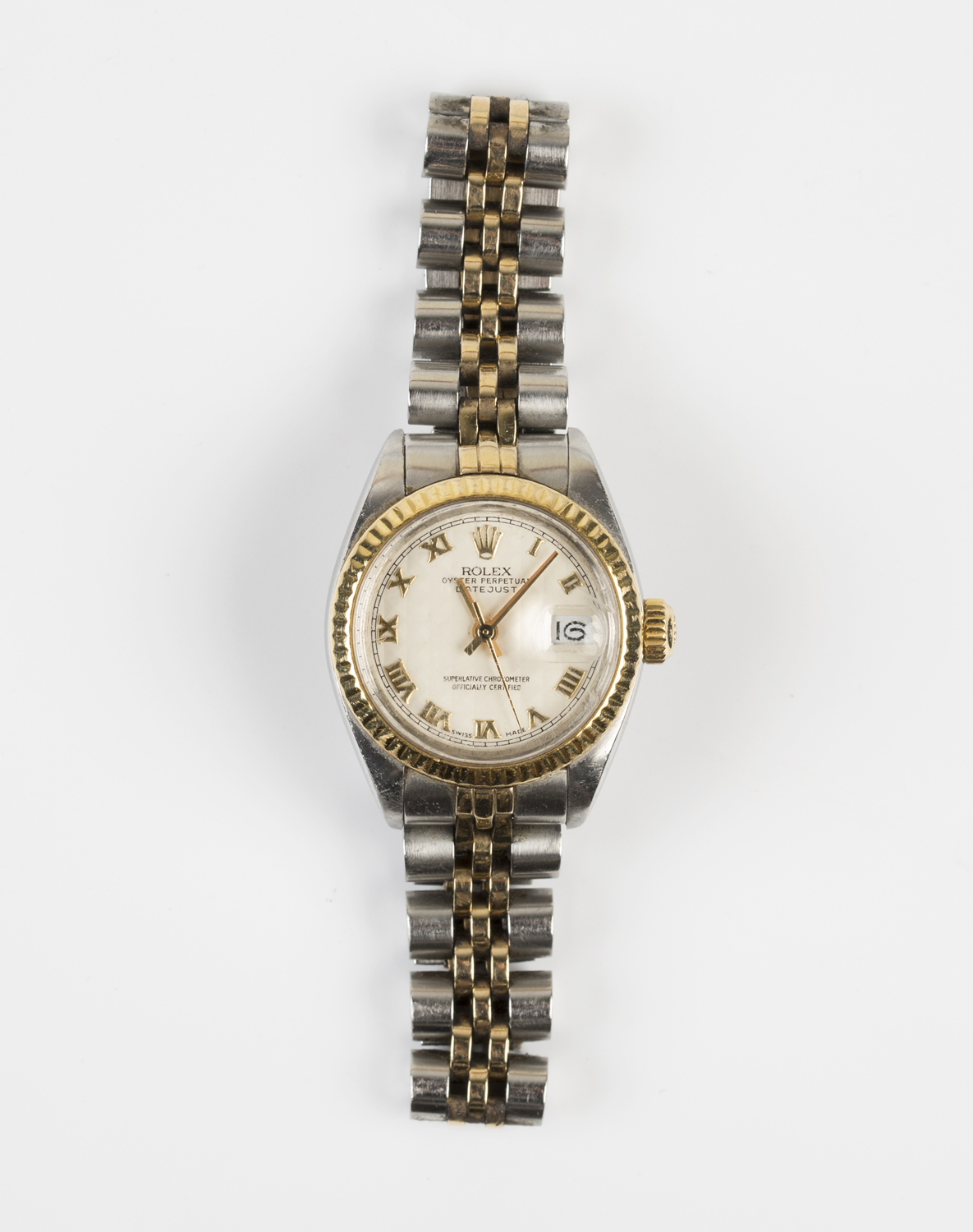 A Rolex Oyster Perpetual Datejust steel and gold lady's bracelet wristwatch, the silvered dial