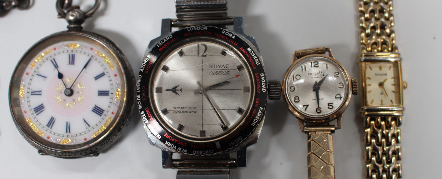 A Rovac Airman steel backed chrome plated metal fronted wristwatch, the outer bezel showing