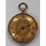 A gold cased keywind open-faced lady's fob watch, the gilt cylinder movement detailed 'Muret