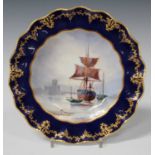 A Royal Crown Derby bone china plate, circa 1904, painted by W.E.J. Dean, signed, with sailing boats