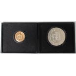 A Jamaica gold twenty dollars proof commemorative coin 1972 and a Jamaica sterling silver ten