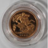 An Elizabeth II half-sovereign 1980, cased.Buyer’s Premium 29.4% (including VAT @ 20%) of the hammer