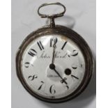 A European keywind open-faced gentleman's front winding pocket watch with a gilt fusee movement,