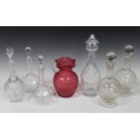 A Waterford Kathleen pattern cut glass decanter and stopper, height 34cm, together with a pair of