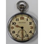 A Jaeger-LeCoultre chrome plated base metal cased MoD issue open-faced pocket watch with a gilt