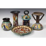 Five pieces of Gouda pottery, late 19th century and later, comprising a Tiny pattern lantern, a Emmy