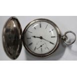 A silver cased keywind hunting cased gentleman's pocket watch, the gilt fusee movement detailed to