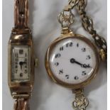 A Rolco 9ct gold rectangular cased lady's wristwatch, the jewelled movement detailed 'Swiss Made',