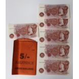 A consecutive run of forty uncirculated Elizabeth II ten shilling notes J.S. Fforde Chief Cashier.