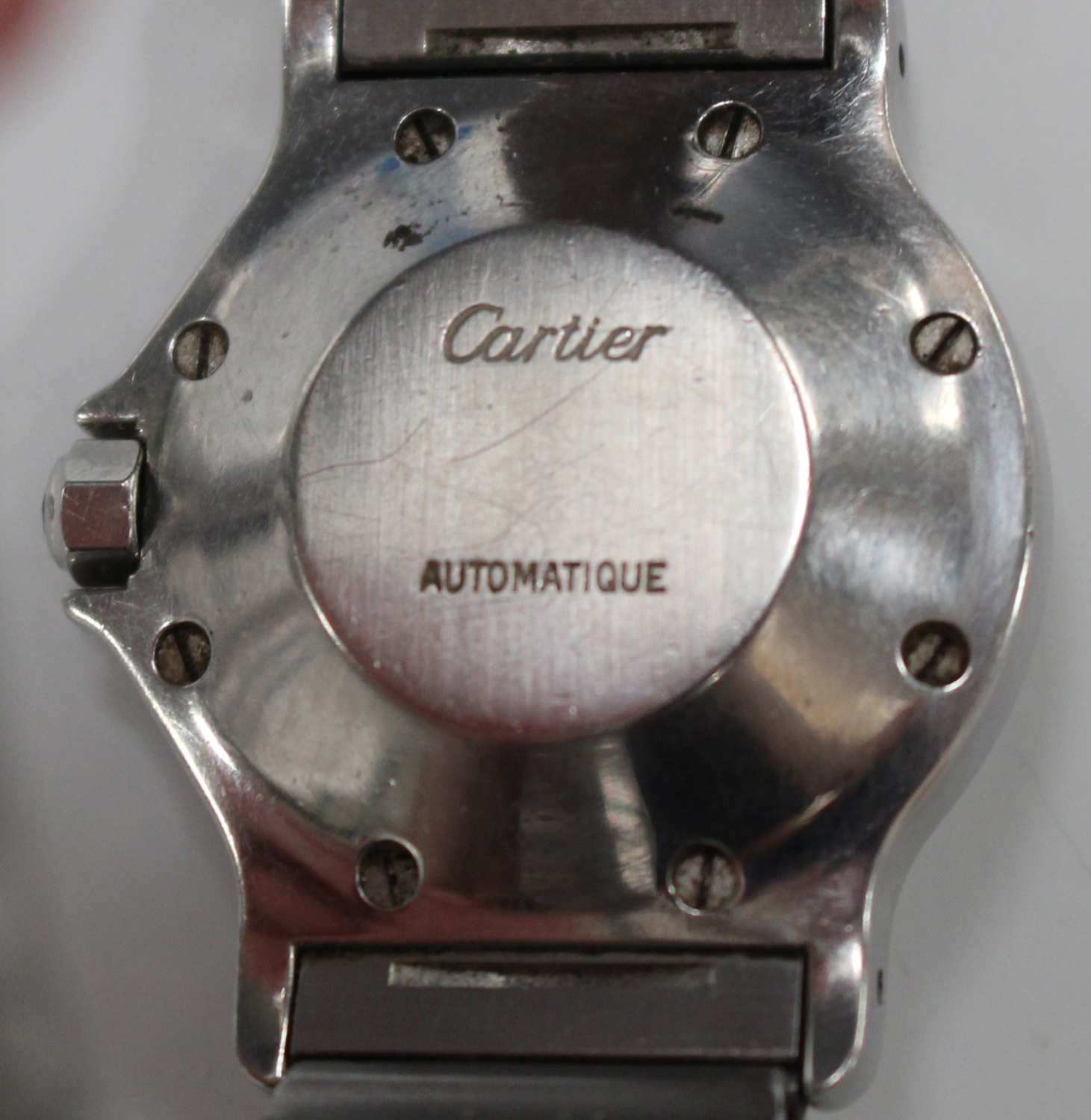 A Cartier steel cased automatic wristwatch, the signed cream coloured dial with date-of-the-month - Image 4 of 4