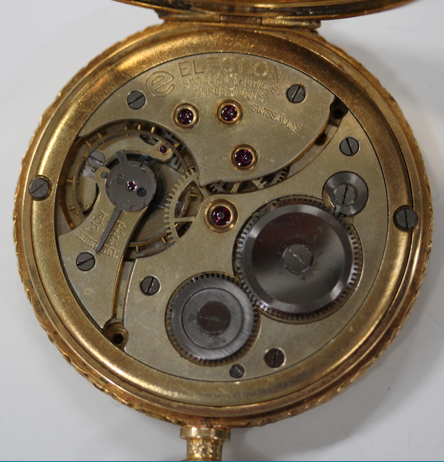 An Election gold cased and enamelled keyless wind open-faced dress watch with a signed jewelled - Image 2 of 6