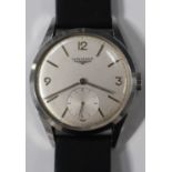 A Longines steel cased gentleman's wristwatch, the signed silvered circular dial with Arabic and