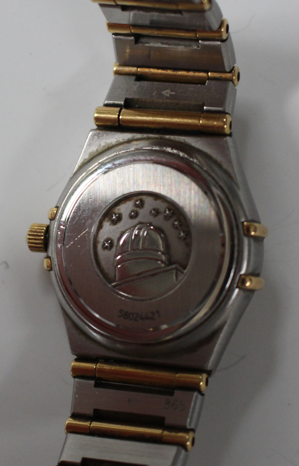 An Omega Constellation steel and gold lady's bracelet wristwatch, the signed mother-of-pearl dial - Image 5 of 5