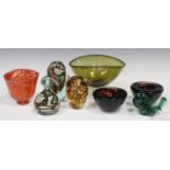 A group of studio art glass, 20th century, including a pair of Kosta Boda Atoll bowls, designed by