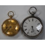 An 18ct gold cased keywind open-faced fob watch, the gilt movement detailed to the back plate 'Edwin