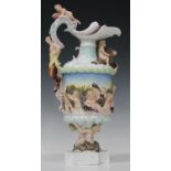 A 'Capodimonte' porcelain jug emblematic of water, circa 1900, the cylindrical body relief moulded