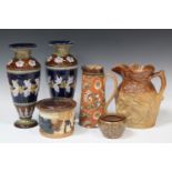 A group of mostly Doulton stoneware, mid-19th century and later, including a Doulton & Watts Lambeth