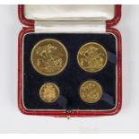 A Victoria gold matched four-coin set, comprising five pounds, two pounds, sovereign and half-