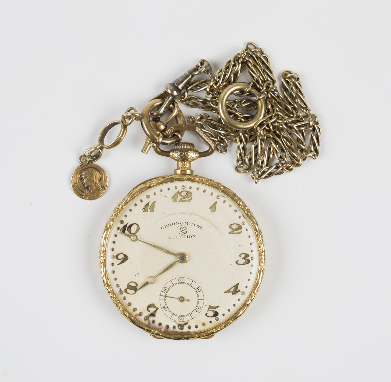 An Election gold cased and enamelled keyless wind open-faced dress watch with a signed jewelled