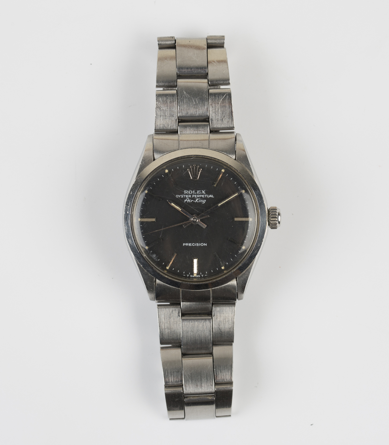 A Rolex Oyster Perpetual Air-King steel gentleman's bracelet wristwatch, the signed black dial