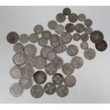 A group of British pre-1920 silver coins, comprising ten half-crowns, twelve florins and fourteen