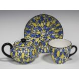 A Shelley China New York shape Bubbles pattern bachelor's trio, 1920s, comprising teapot and