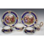 A Continental Vienna style porcelain part tea service, early 20th century, decorated with