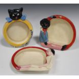 Three A.J. Wilkinson Ltd Joan Shorter Kiddies Ware baby bowls, each rim moulded with a different