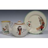 Three pieces of Wilkinson Joan Shorter Kiddies Ware, 1930s, comprising a small plate, decorated with