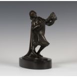 Karl Perl - an Austrian Art Deco brown patinated cast bronze figure of a lady wearing a long robe