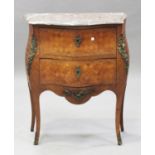 A 20th century Louis XV style kingwood and gilt metal mounted commode chest, the grey marble top