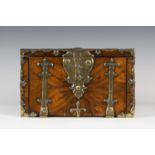 A late 17th/early 18th century oyster veneered kingwood and brass mounted coffre-fort, the hinged